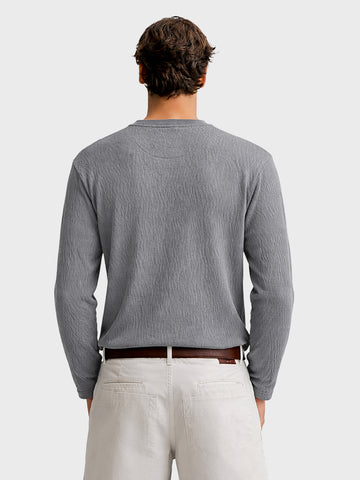 Men's Grey Relaxed Fit Textured Casual T-Shirts