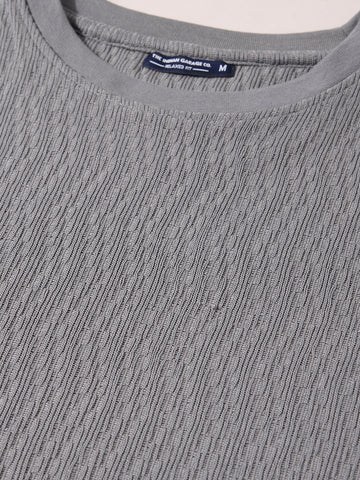 Men's Grey Relaxed Fit Textured Casual T-Shirts