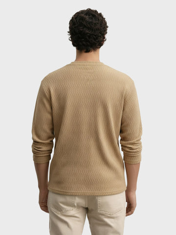 Men's Brown Relaxed Fit Textured Casual T-Shirts