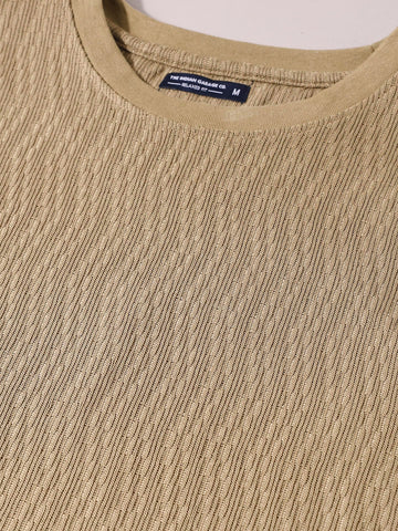 Men's Brown Relaxed Fit Textured Casual T-Shirts
