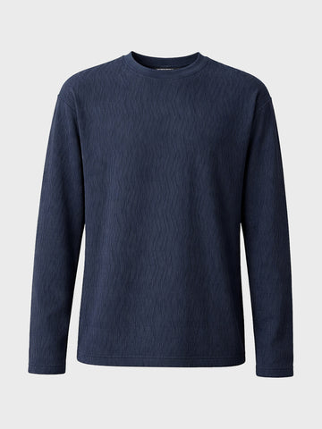 Men's Navy Blue Relaxed Fit Textured Casual T-Shirts