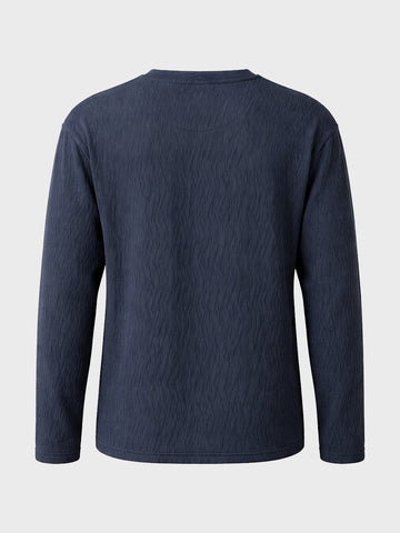 Men's Navy Blue Relaxed Fit Textured Casual T-Shirts