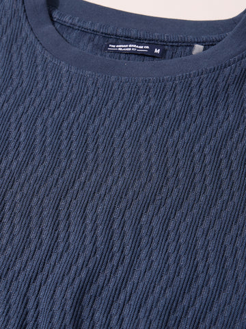 Men's Navy Blue Relaxed Fit Textured Casual T-Shirts