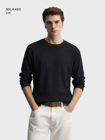 Men's Black Relaxed Fit Solid Casual T-Shirts
