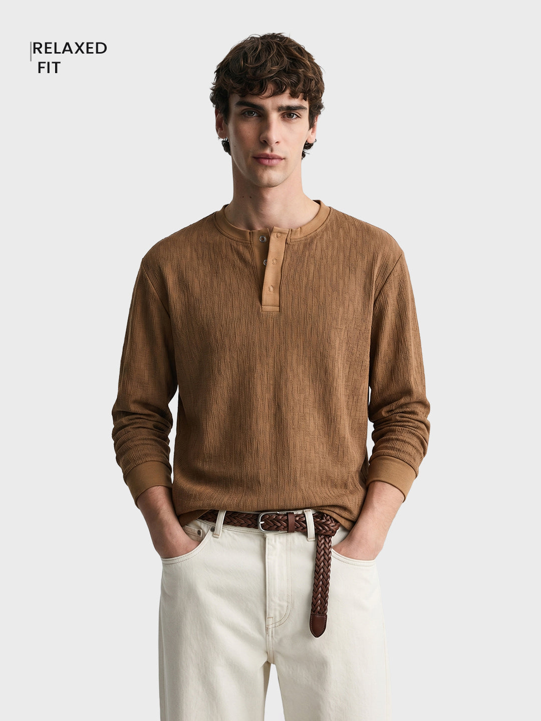 Men's Brown Relaxed Fit Solid Casual T-Shirts