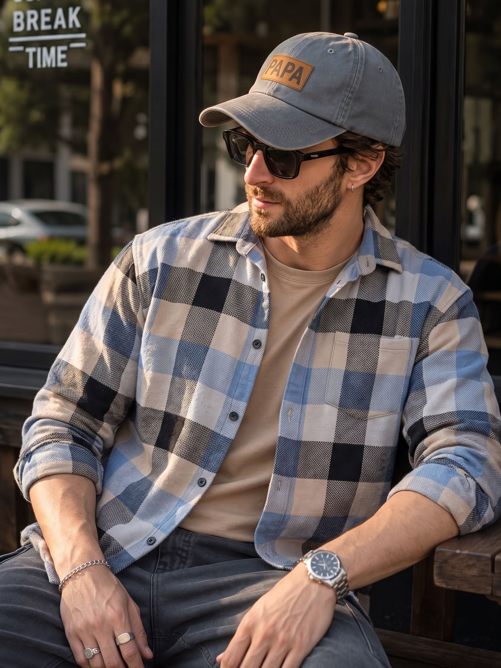 Men's Khaki Relaxed Fit Checkered Casual Shirt