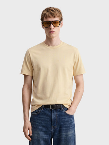 Men's Yellow Regular Fit Solid Casual T-Shirt