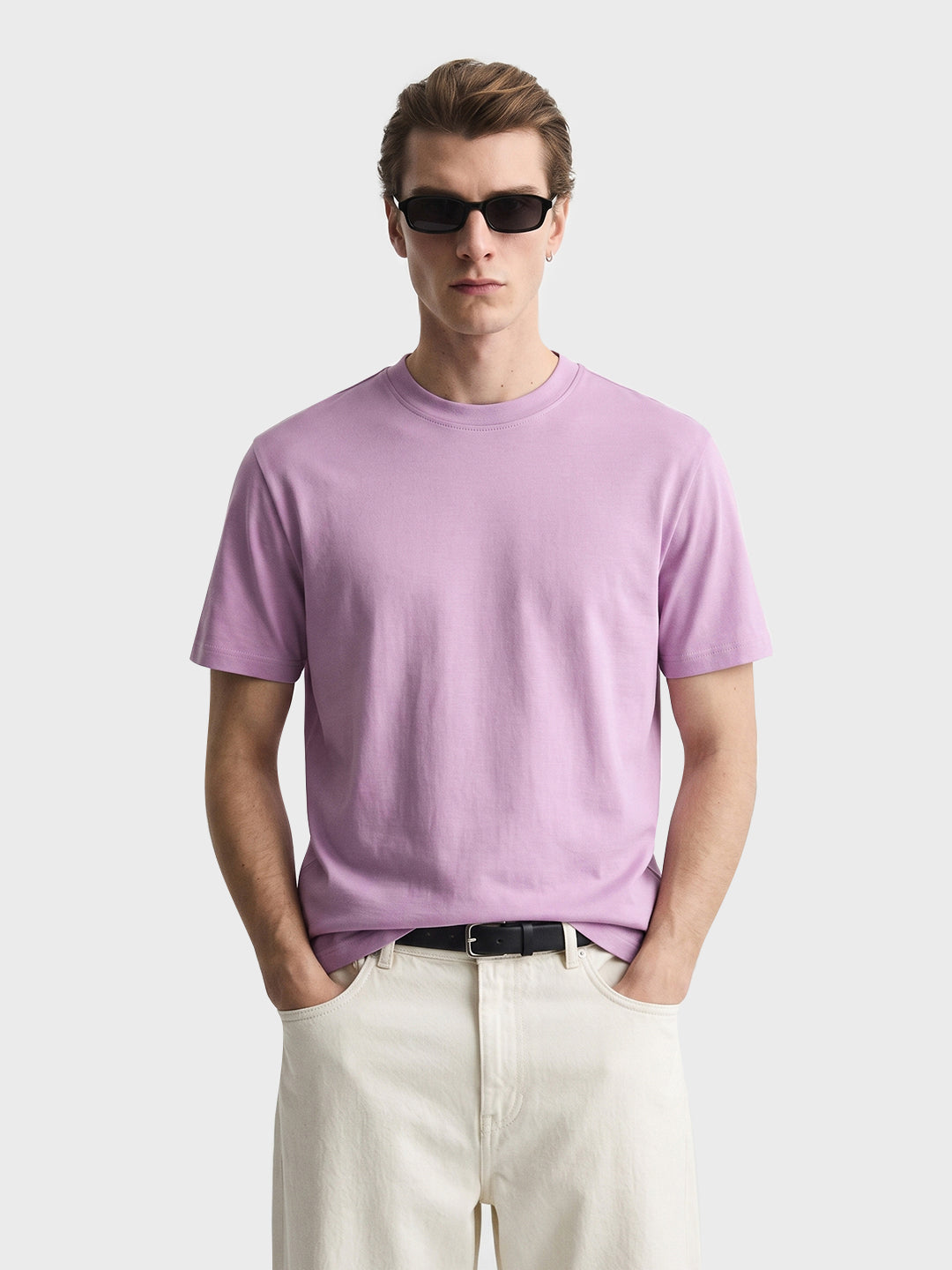 Men's Purple Regular Fit Solid Casual T-Shirt