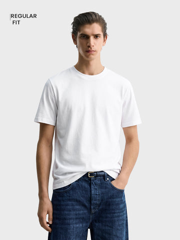 Men's White Regular Fit Solid Casual T-Shirt