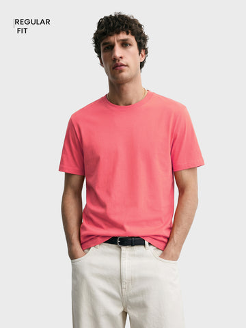 Men's Red Regular Fit Solid Casual T-Shirt