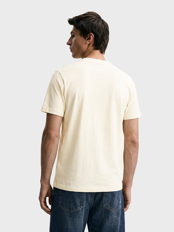 Men's Cream Regular Fit Solid Casual T-Shirt