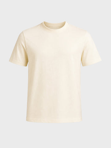 Men's Cream Regular Fit Solid Casual T-Shirt