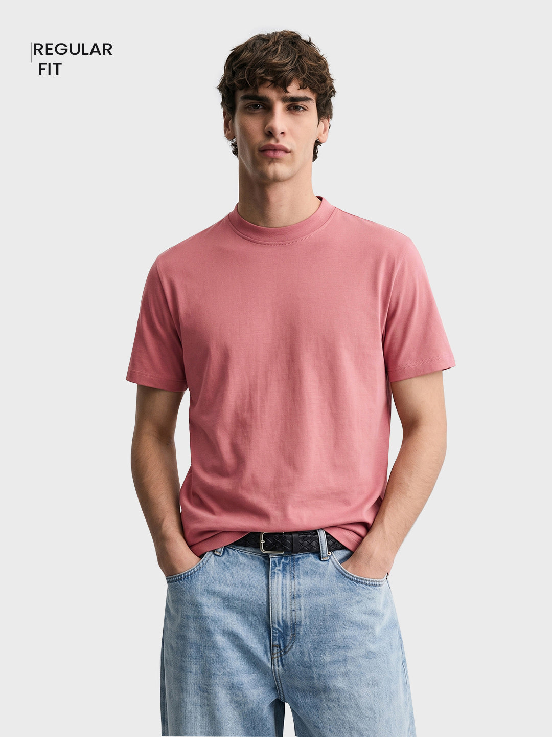 Men's Pink Regular Fit Solid Casual T-Shirt