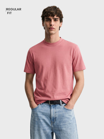 Men's Pink Regular Fit Solid Casual T-Shirt