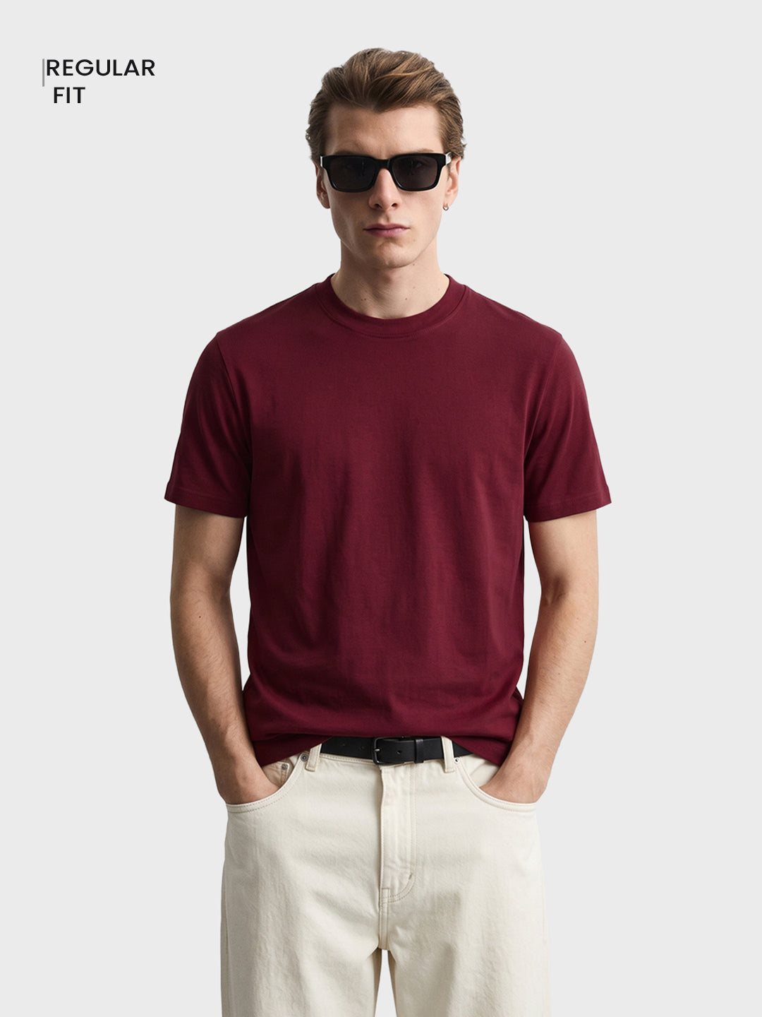 Men's Maroon Regular Fit Solid Casual T-Shirt