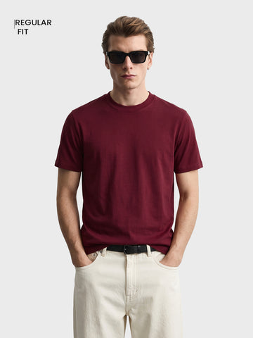 Men's Maroon Regular Fit Solid Casual T-Shirt