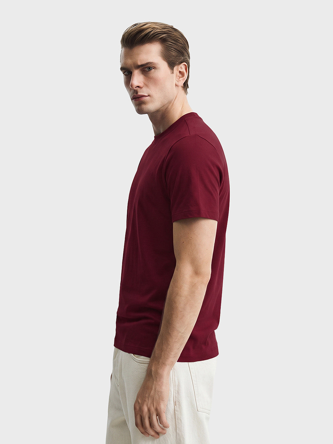Men's Maroon Regular Fit Solid Casual T-Shirt
