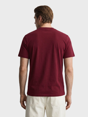 Men's Maroon Regular Fit Solid Casual T-Shirt
