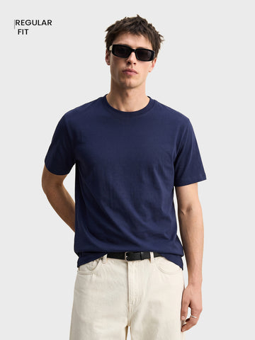 Men's Navy Blue Regular Fit Solid Casual T-Shirt