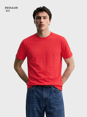 Men's Red Regular Fit Solid Casual T-Shirt
