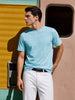 Men's Blue Regular Fit Solid Casual T-Shirt