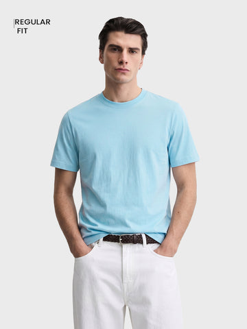 Men's Blue Regular Fit Solid Casual T-Shirt