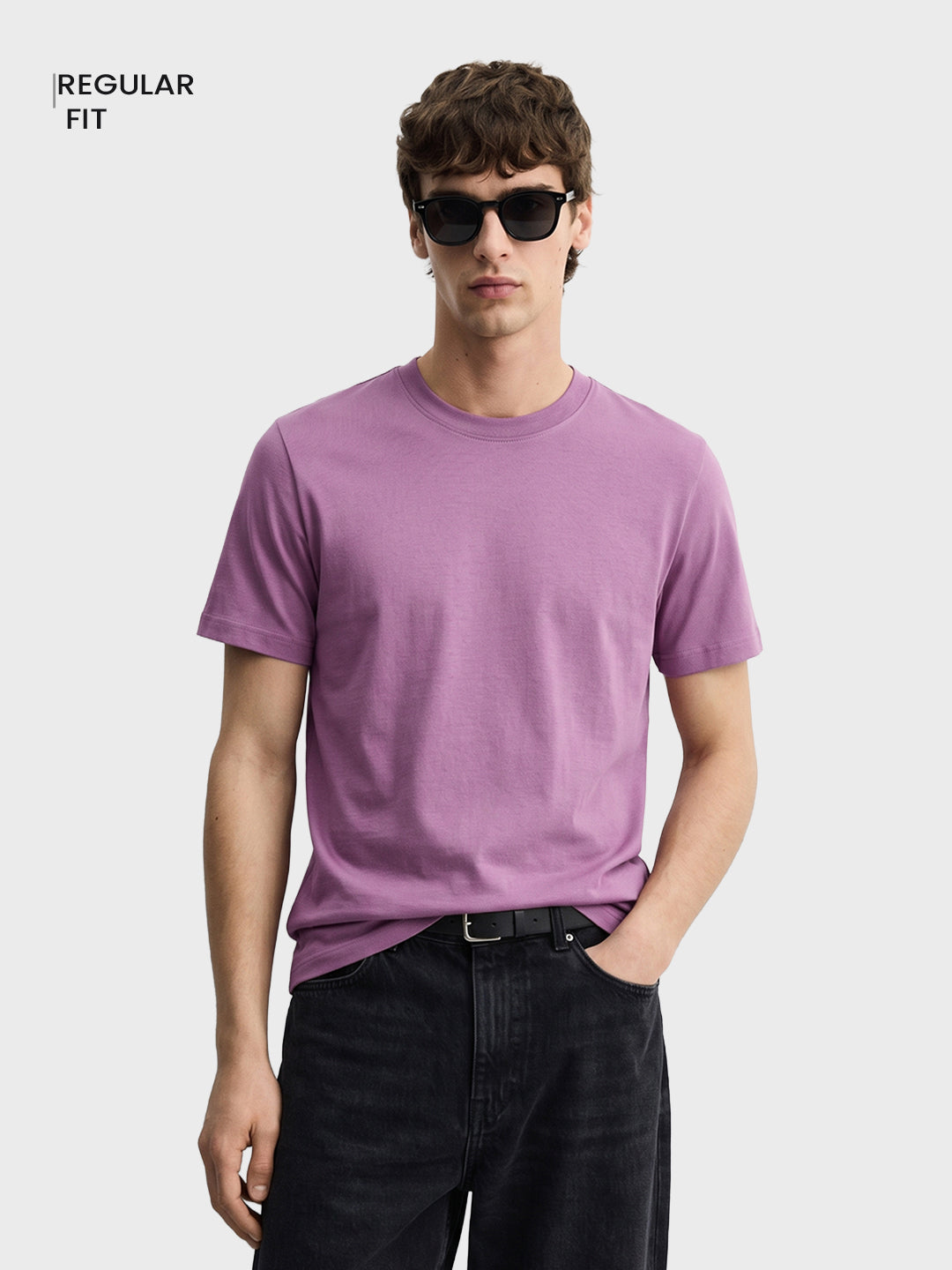 Men's Purple Regular Fit Solid Casual T-Shirt