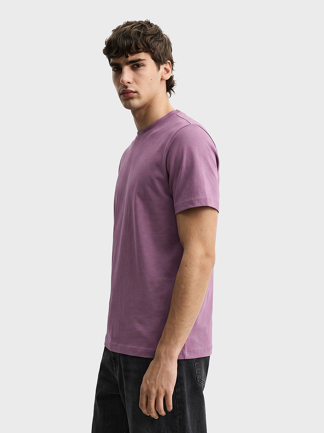 Men's Purple Regular Fit Solid Casual T-Shirt