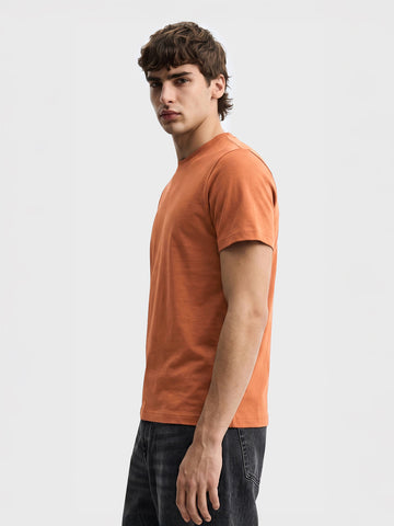 Men's Brown Regular Fit Solid Casual T-Shirt