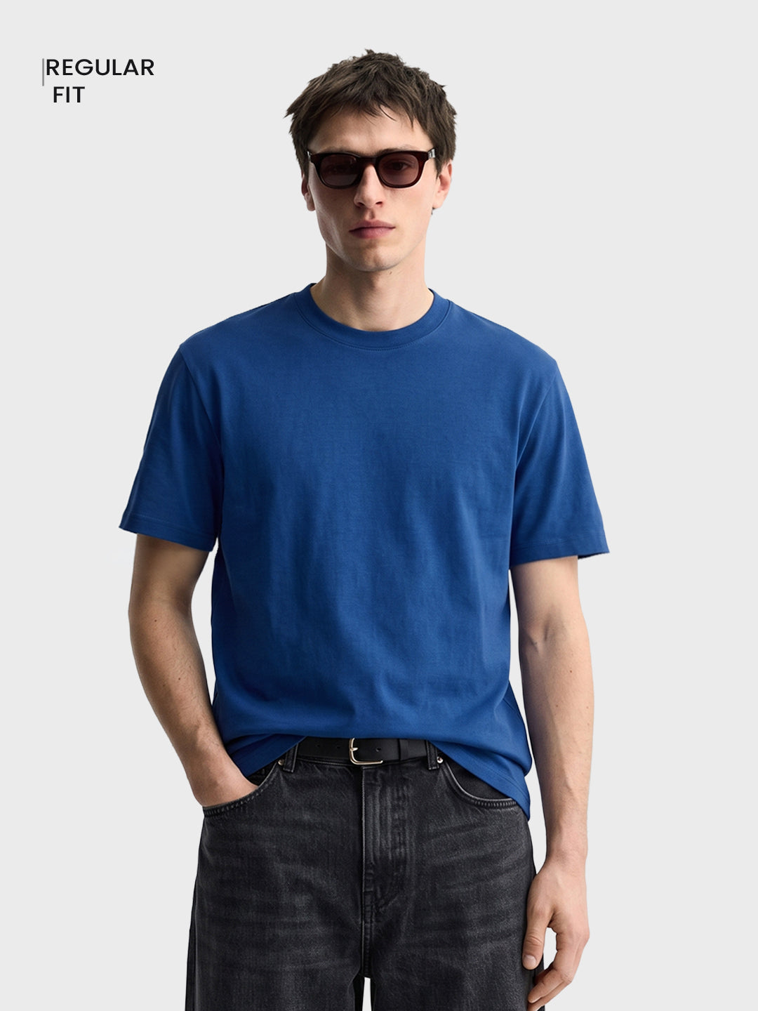 Men's Blue Regular Fit Solid Casual T-Shirt