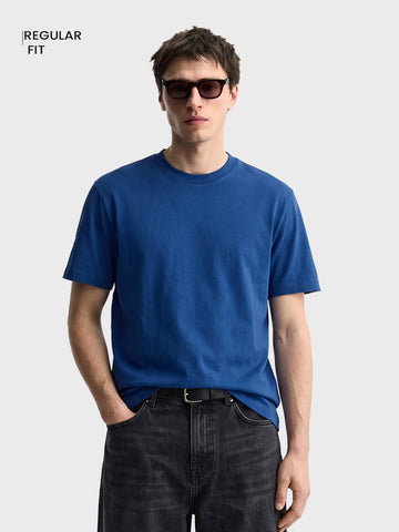Men's Blue Regular Fit Solid Casual T-Shirt