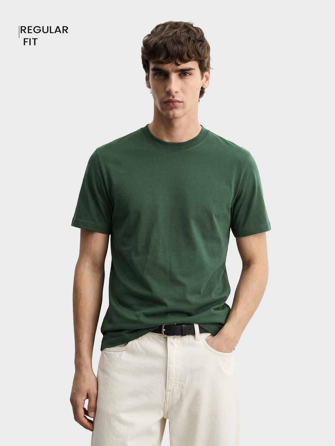 Men's Olive Regular Fit Solid Casual T-Shirt