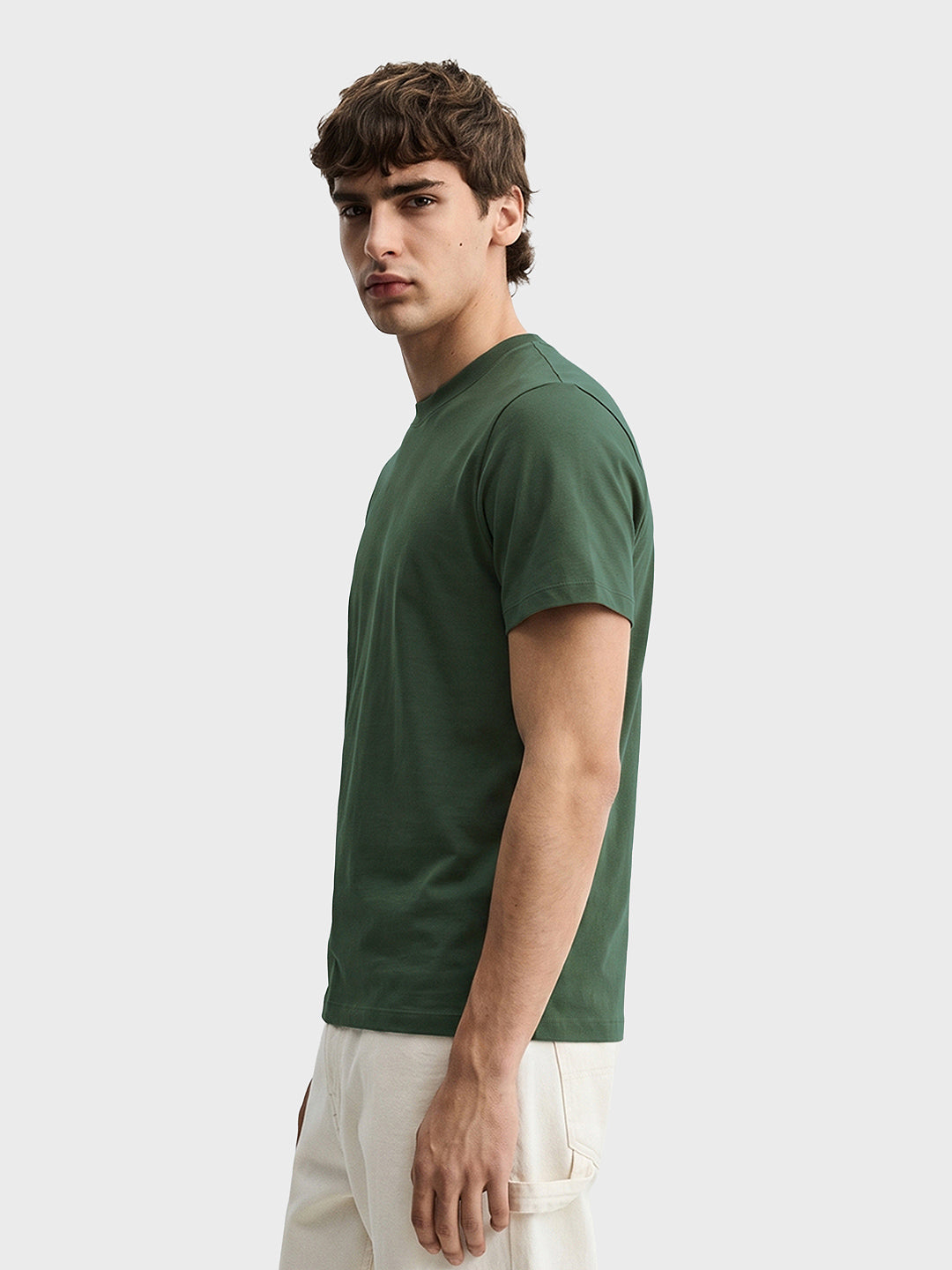 Men's Olive Regular Fit Solid Casual T-Shirt