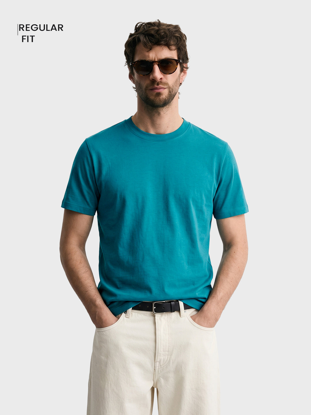 Men's Teal Regular Fit Solid Casual T-Shirt