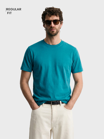 Men's Teal Regular Fit Solid Casual T-Shirt