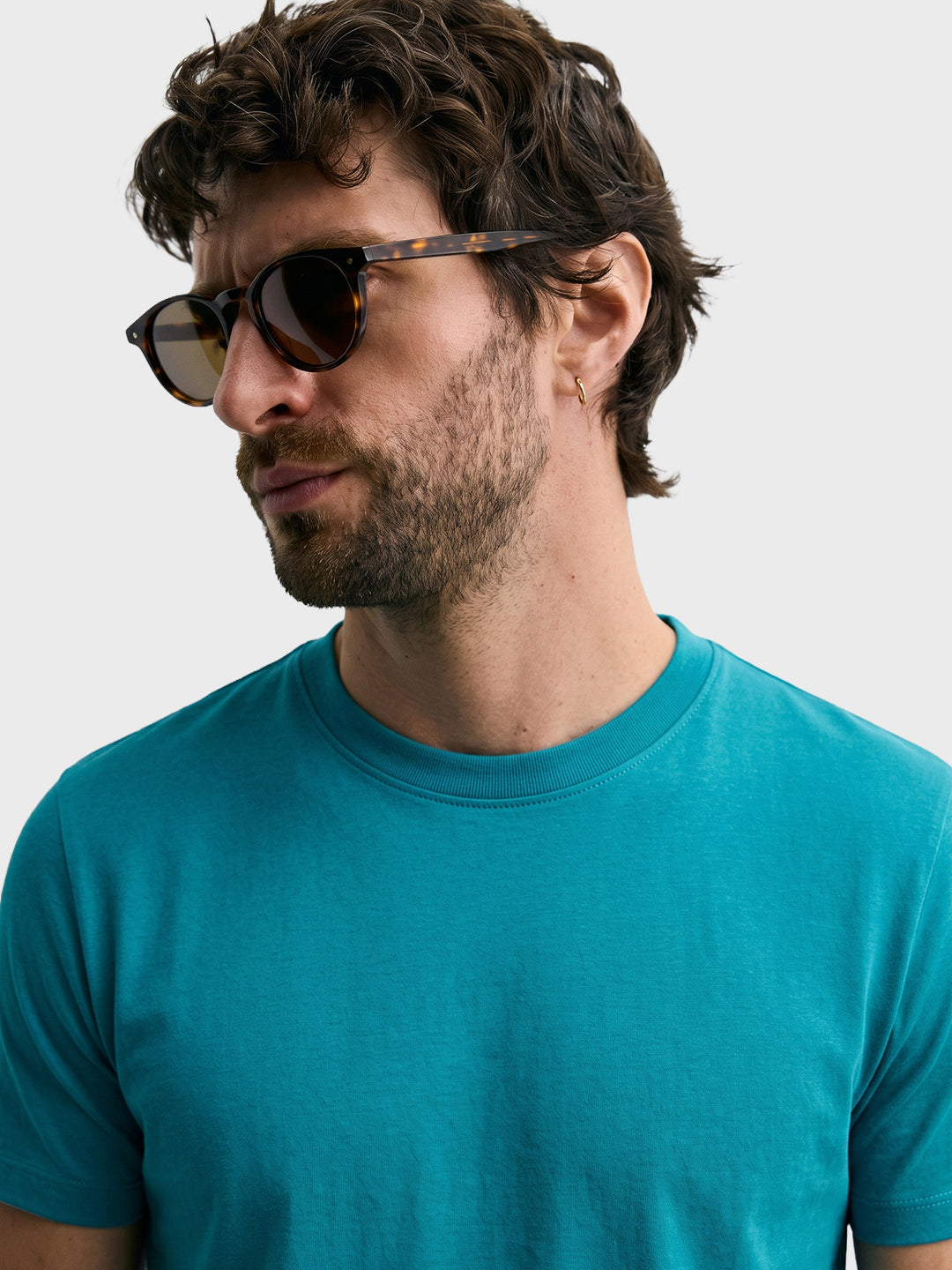 Men's Teal Regular Fit Solid Casual T-Shirt