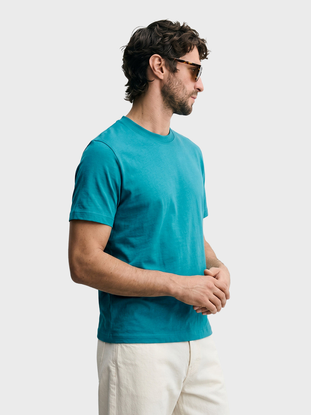 Men's Teal Regular Fit Solid Casual T-Shirt