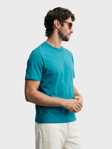Men's Teal Regular Fit Solid Casual T-Shirt
