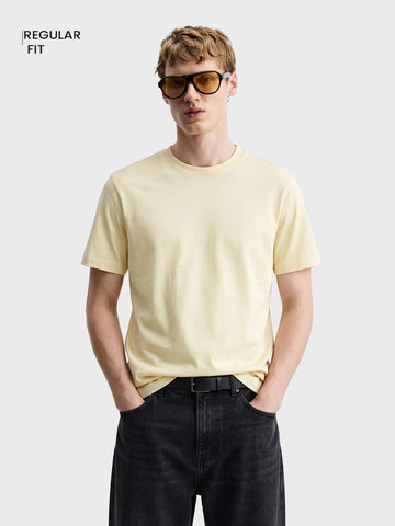 Men's Cream Regular Fit Solid Casual T-Shirt