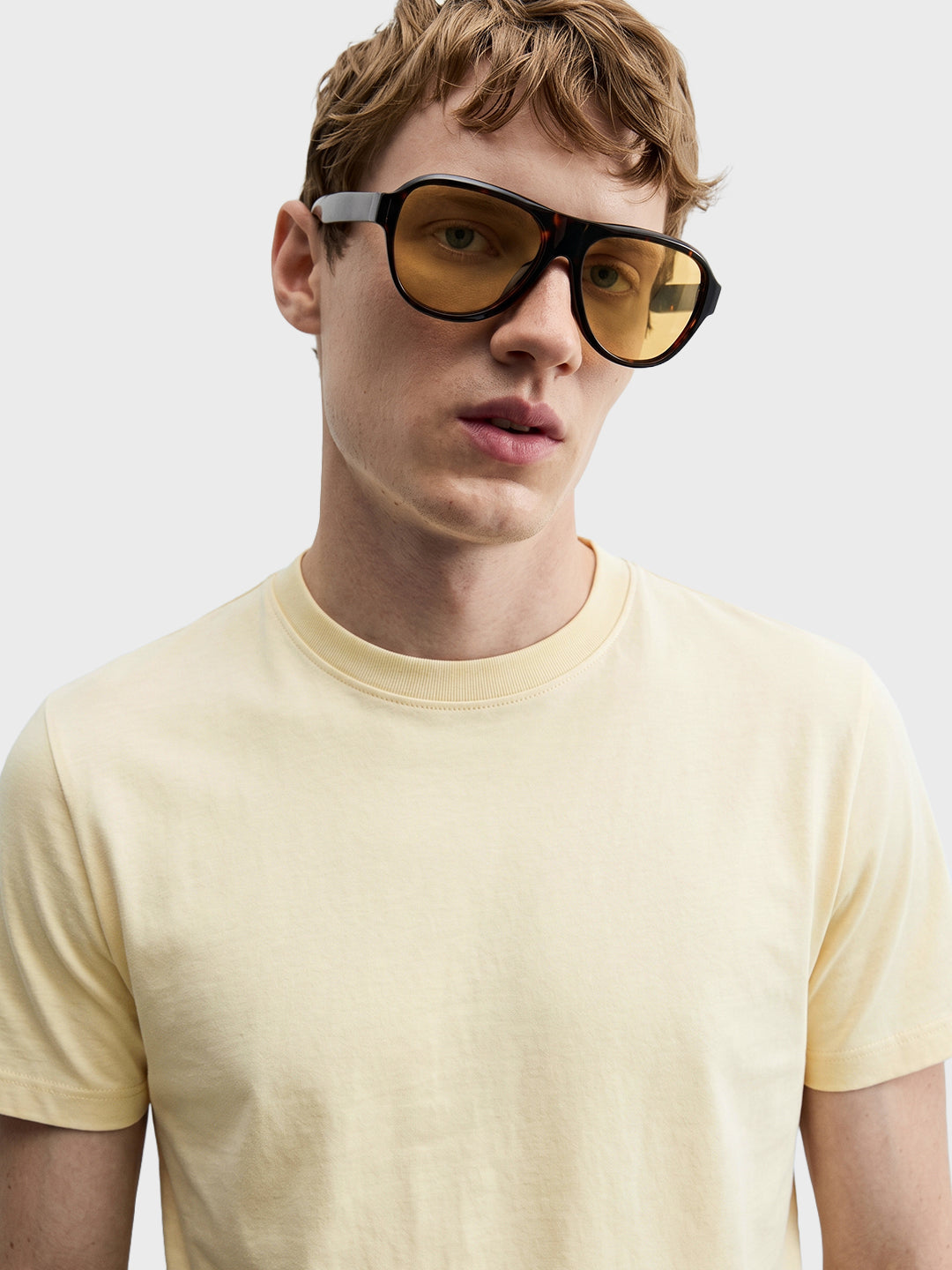 Men's Cream Regular Fit Solid Casual T-Shirt