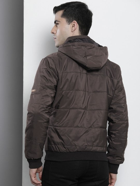 Men's Slim Fit Solid Hooded Puffer Jacket