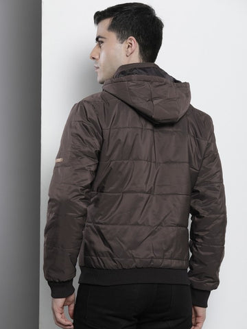 Men's Slim Fit Solid Hooded Puffer Jacket