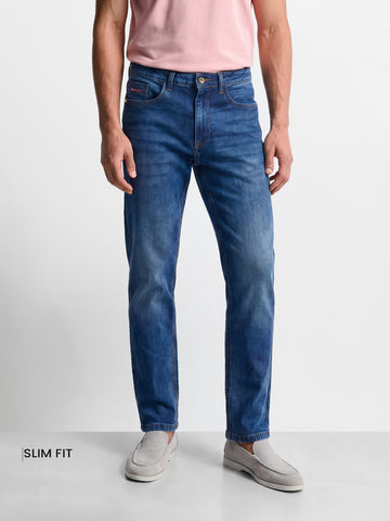 Men's Blue Slim Fit Solid Casual Jeans