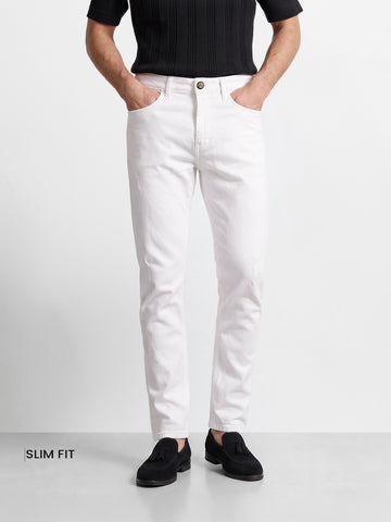 Men's White Slim Fit Solid Casual jEANS