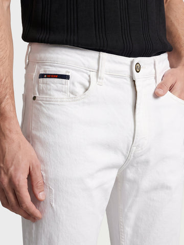 Men's White Slim Fit Solid Casual jEANS