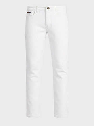 Men's White Slim Fit Solid Casual jEANS
