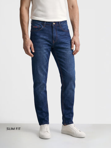 Men's Blue Slim Fit Solid Casual Jeans
