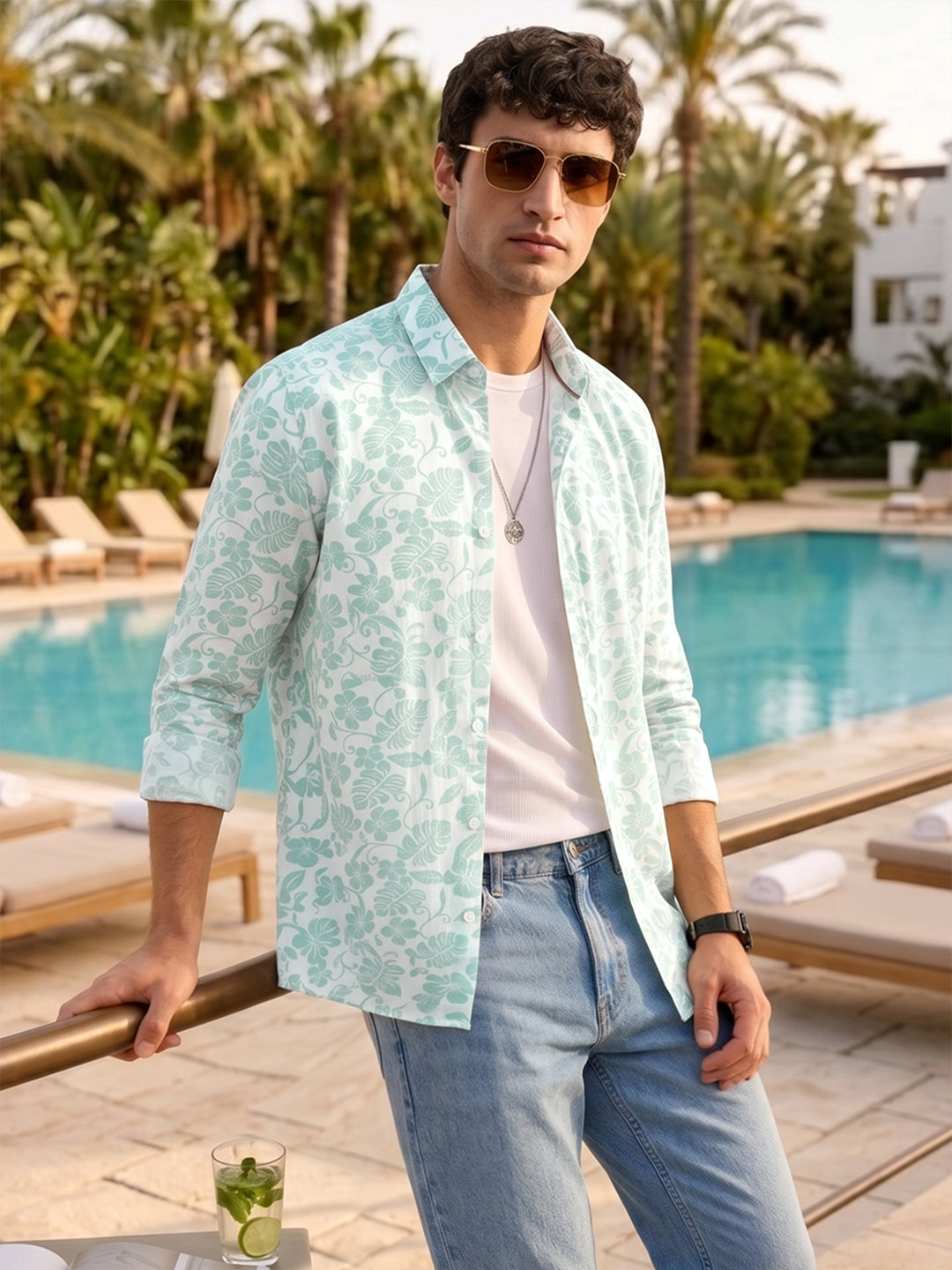 Men's White Slim Fit Printed Casual Shirt
