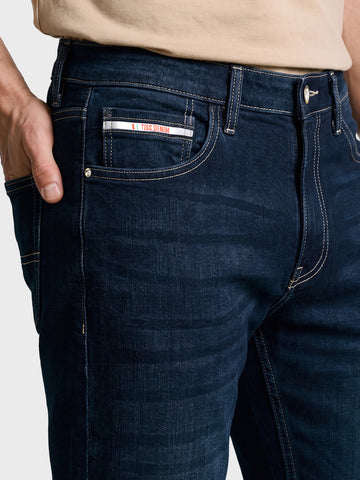 Men's Navy Blue Bootcut Fit Solid Casual Jeans