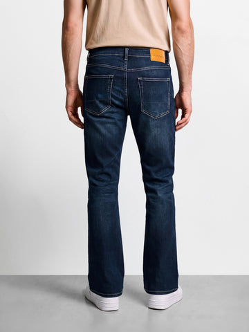 Men's Navy Blue Bootcut Fit Solid Casual Jeans